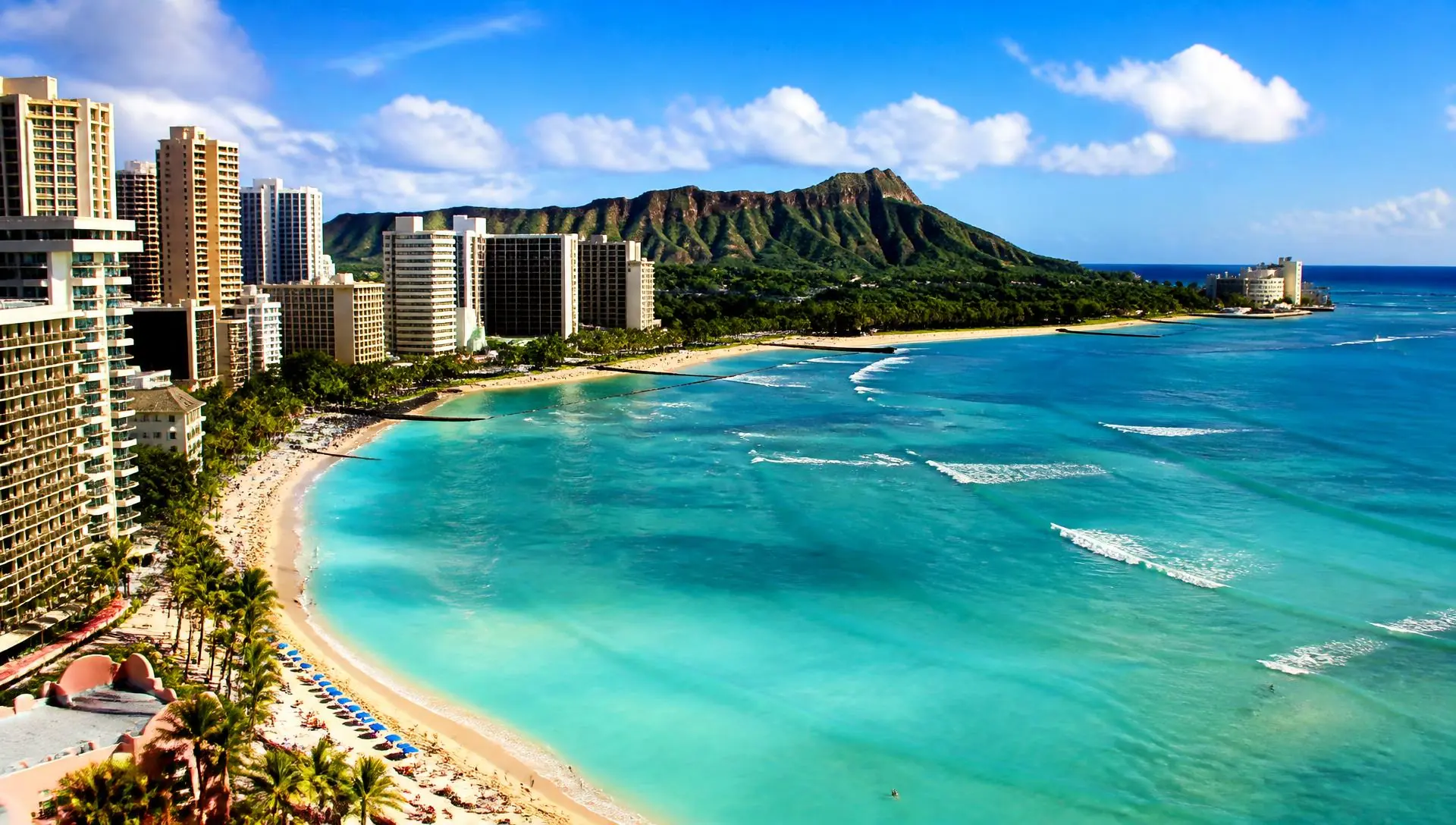 Waikiki coastline and Diamond Head in Hawaii