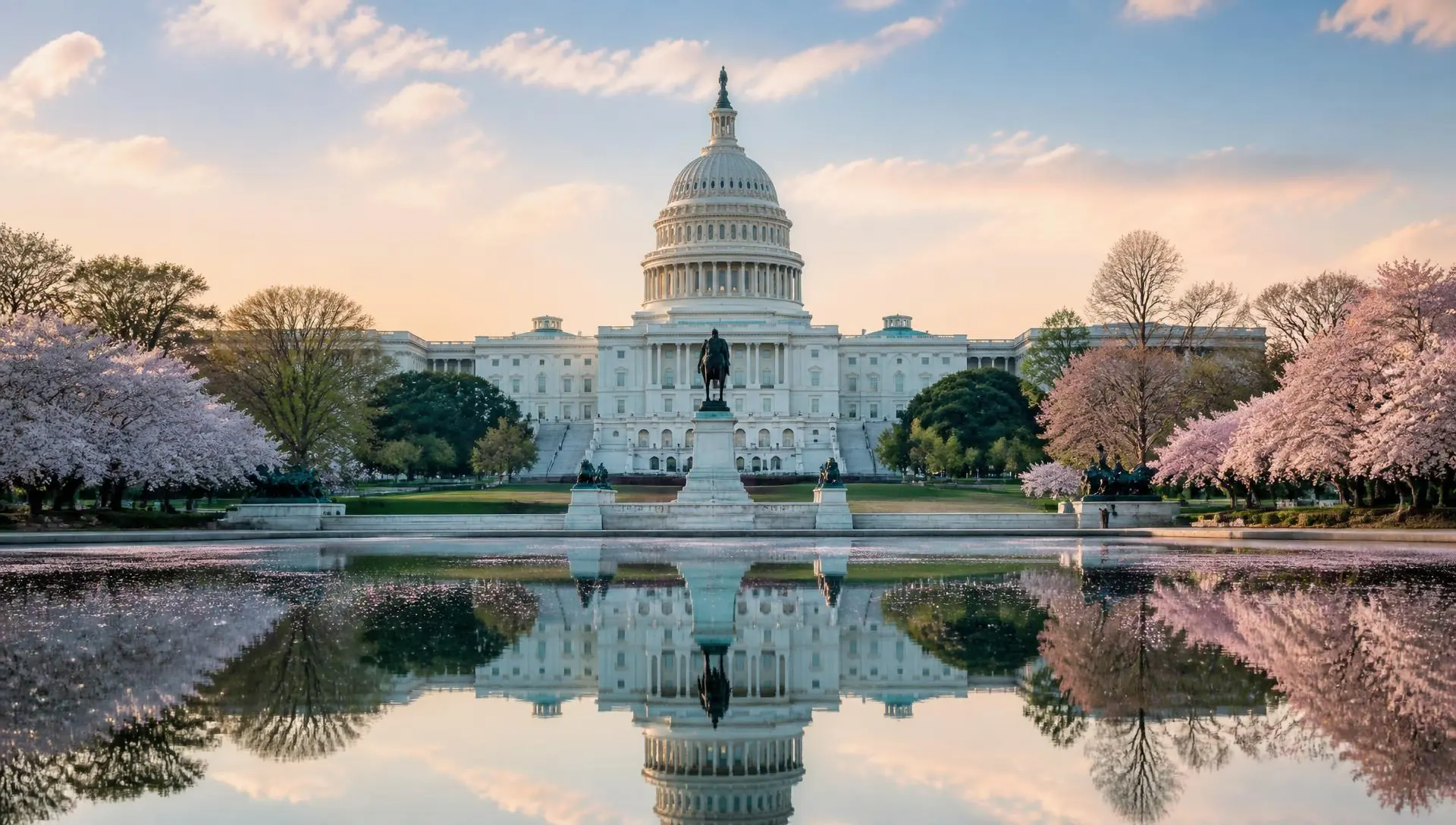 United States Capitol reflected in the pool on the National Mall in Washington, DC